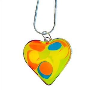 Hand Painted Heart Pendant Necklace In Silver Setting
